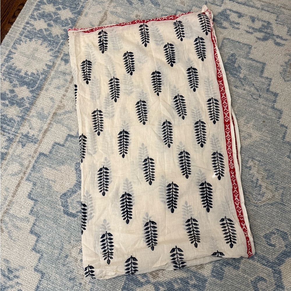 White and Navy Leaf Print Scarf
